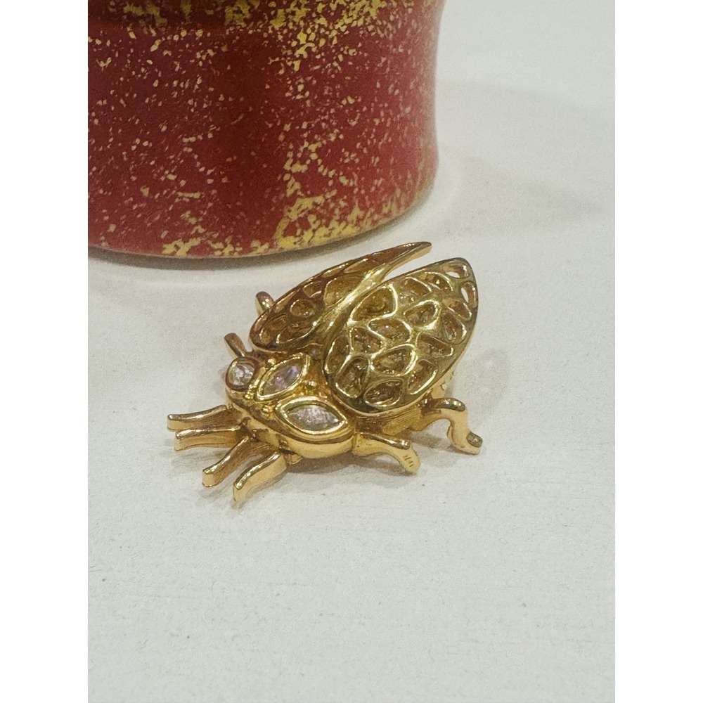 Swarovski Gold Tone Beetle Brooch Pin Clear Crystal Swan Signed